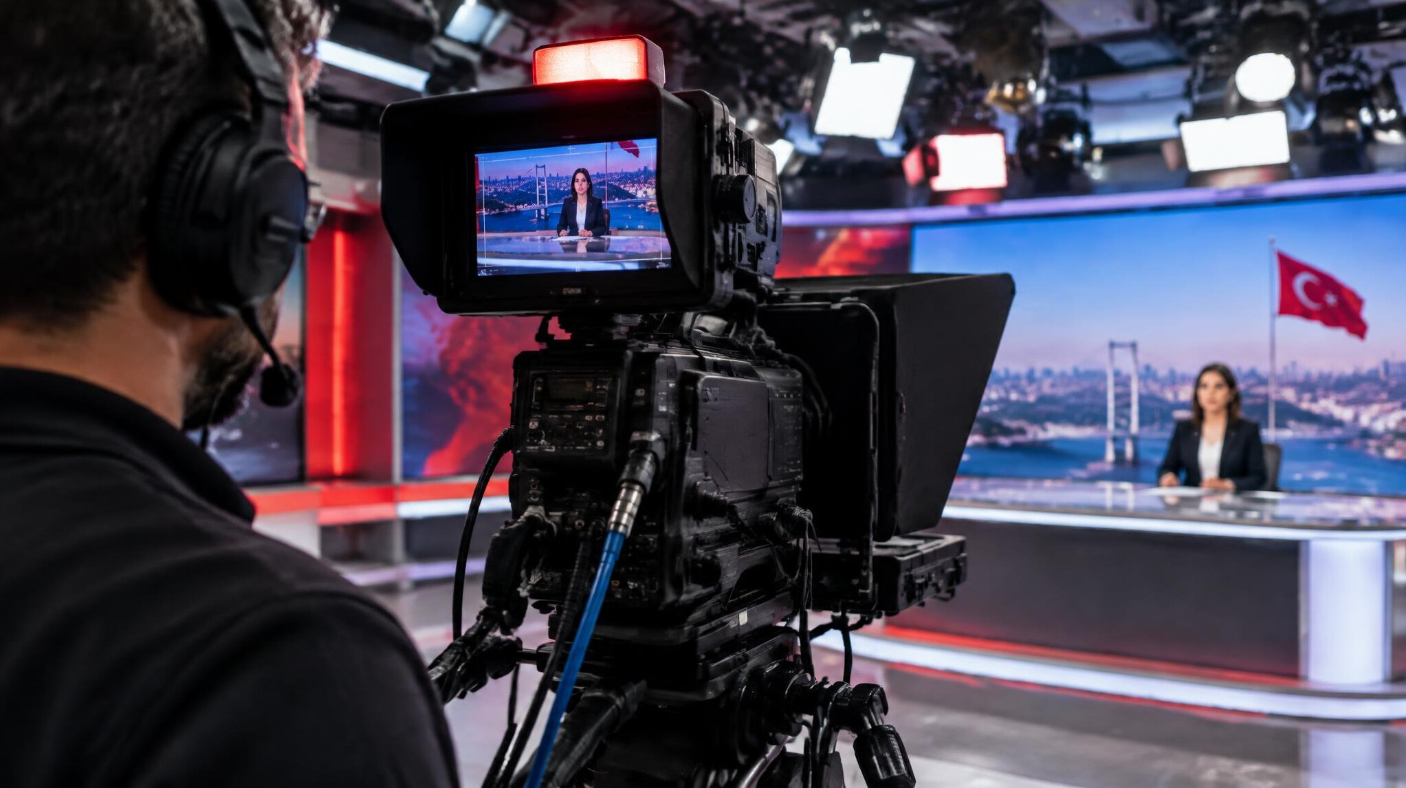 Camera operator filming a live television broadcast